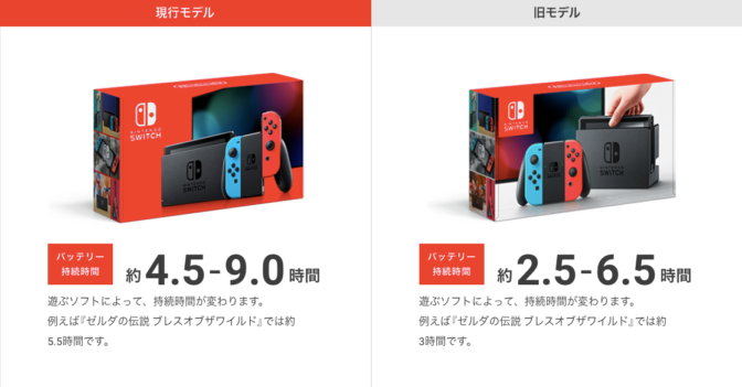 Nintendo_Switch-バッテリーの旧型と新型の時間の違い